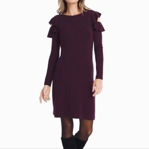 White House Black Market Cold Shoulder Dress Ruffle Long Sleeve Medium Petite